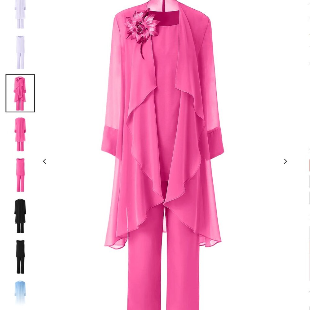 Cicinia Mother of the Bride Groom Pantsuit 3-Piece Set Hot Pink, Size 20, NWT